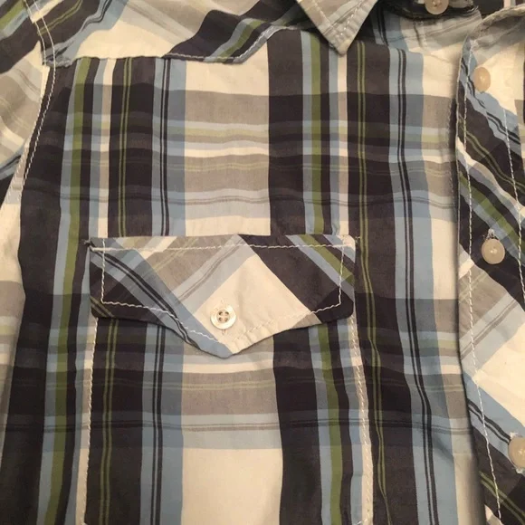 H&M L.O.G.G. Fitted Plaid Long Sleeve Button Down Shirt blue green white size XL - Picture 4 of 6